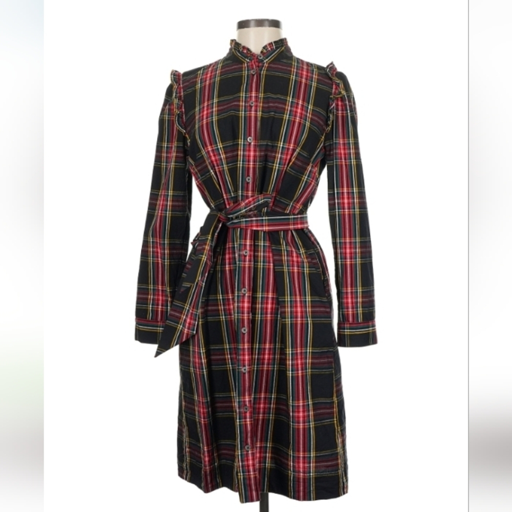 J.Crew Factory Black Plaid Flannel Shirtdress 8 $70 Retail